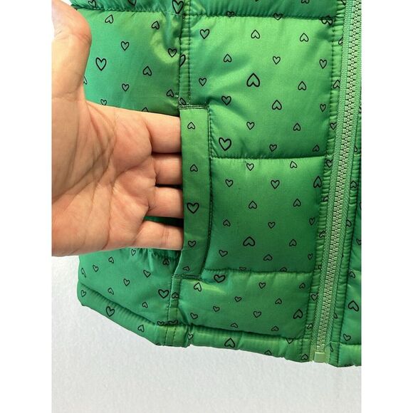 Old Navy Green Heart Puffer‎ Vest Girl's Size Med FullZip Front EUC - Picture 4 of 7